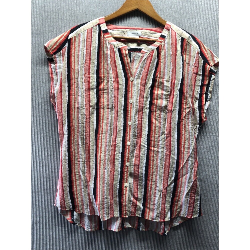 Van Heusen Women’s Top Size XL Coral Black Striped V Neck 100% Rayon Blouse